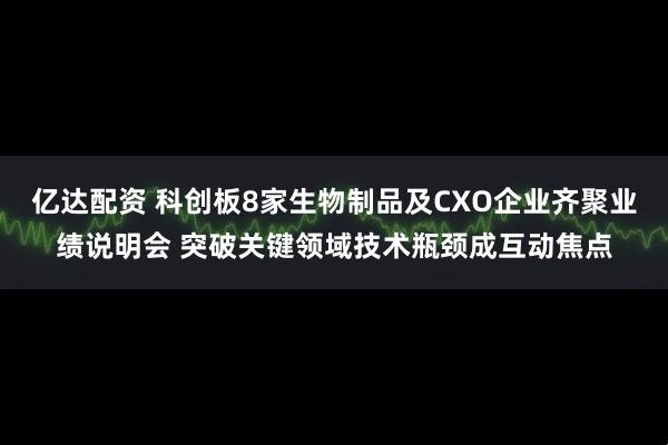 亿达配资 科创板8家生物制品及CXO企业齐聚业绩说明会 突破关键领域技术瓶颈成互动焦点