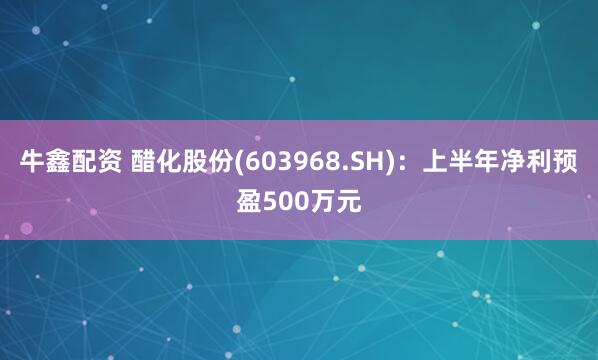 牛鑫配资 醋化股份(603968.SH)：上半年净利预盈500万元