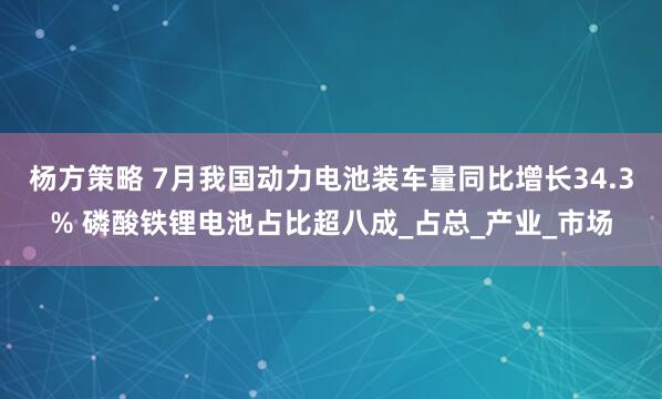 杨方策略 7月我国动力电池装车量同比增长34.3% 磷酸铁锂电池占比超八成_占总_产业_市场